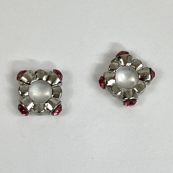 Set of Two Pink Rhinestone Silver Tone Charm Spacers - Picture 6 of 8